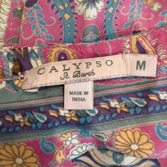 Calypso St. Barth 100% Silk Paisley Print Blouse Pink Purple Light Size Medium - Picture 4 of 9